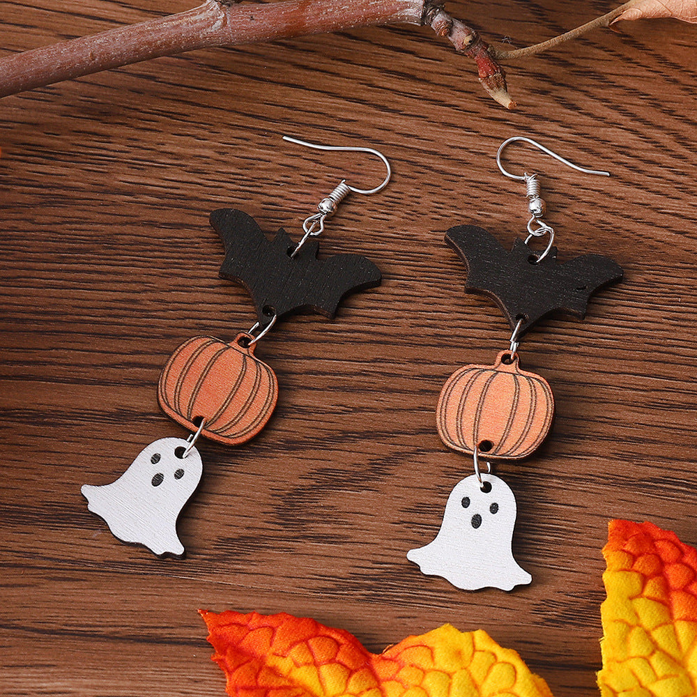 Wholesale  Women' s Wooden Double-Sided Pendant Earrings